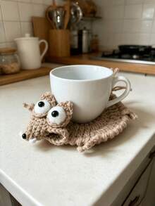 Hand‑Crocheted Squirrel Coaster & Pot Mat Set, Cute Fun Desktop Ornaments, Ideal Gift For Holiday, Party And Family Gathering - Multicolor - View 6