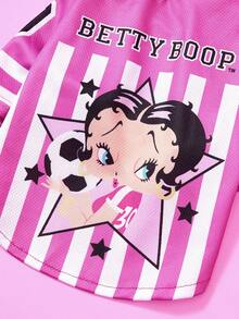 Betty Boop X PETSIN 1件粉色條紋足球小女孩星星印花寵物運動風軟透氣拼接防掉毛寵物衣服 - 彩色 - 查看 3