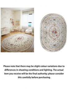 1pc Luxury European Oval Rug - Soft, Plush Floral Pattern, Oval Floral Rug, Decorative Carpet, Bedroom Decor, Small Rug, Carpet, Home Decor, Living Room Rug, Living Room Small Rug, Bedroom Rug, Living Room Home Decor, Outdoor Rug - A - View 10