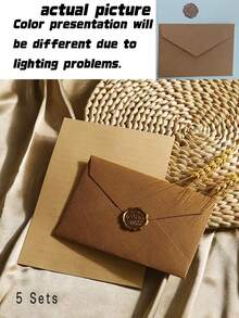 1 Set / 5 Sets,Luxury Linen Envelopes And Writing Paper Set With Wax Seal - Perfect For DIY Gifts, Wedding Invitations, And Office Use - Luxury Envelopes Set - View 12