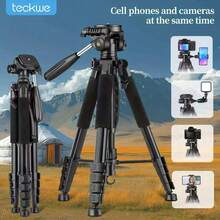 Teckwe Tripod For Camera Phone Video Recording Photography Heavy Duty, Professional Travel Tripod, With Phone Clip And Carry Bag, Compatible With DSLR Camera Phone, Max Load 15 LB - View 9