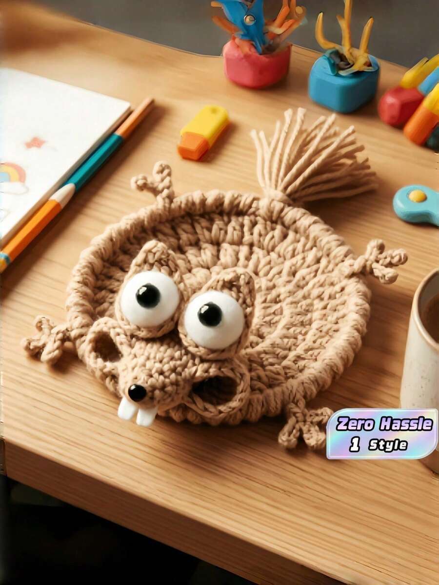 Hand‑Crocheted Squirrel Coaster & Pot Mat Set, Cute Fun Desktop Ornaments, Ideal Gift For Holiday, Party And Family Gathering - Multicolor - View 1