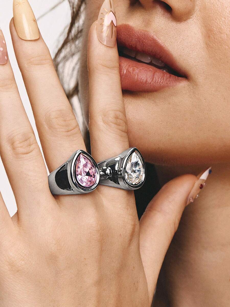 Popjeli Marquise Cut Diamond Ring, Open Adjustable - Silver - View 1