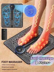 EMS Foot Massager Mat, Portable Electric Muscle Stimulation Massage Pad, Improves Blood Circulation, Relaxes & Soothes Feet - Black - View 1