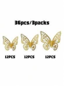 12 pièces Autocollants muraux papillon 3D creux, ornement de décoration multi-usage pour salon, chambre, gâteau, centre de table, convient pour mariage, révélation de genre, Halloween, anniversaire, fête, décoration intérieure & fournitures de décoration de la maison - multicolore - Voir 11