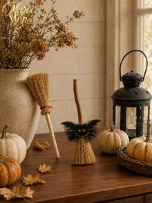 Muroi Mono 1/10/20pcs Halloween Mini Witch Broom Natural Straw Mini Broomstick Decor, Small Wizard Broom Ornaments, Doll House Miniature Prop, Party Tabletop DIY Craft Decoration - Multicolor 1 - View 4
