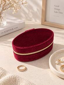 Haus Hana 1pc New Arrival Velvet Egg-Shaped Jewelry Case, Mini Portable Storage Box For Rings, Earrings, Necklaces & Ornaments, In Stock - Multicolor - View 12