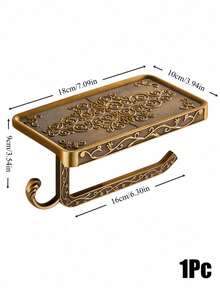 Cirelle 1Pc Wall‑Mounted Toilet Paper Holder, Space‑Aluminum Material With Carved Vintage Scroll Patterns, Built‑In Shelf And Side Hook, Multi‑Storage Fixture For Bathroom Lavatory Wall Space Organization - Multicolor - View 20