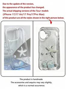 1件裝時尚透明手機殼,貝殼、海螺殼與亮片裝飾,適用於 Apple 17/Air/Pro/Pro Max - 無色 - 查看 7