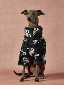 PETSIN Pawparrel 1pc Pet Universal Autumn/Winter Double Sided Plush Elastic Comfortable Warm Fabric High Neck Fashion Retro Bow Pattern Dog Sweatshirt - Multicolor - View 4
