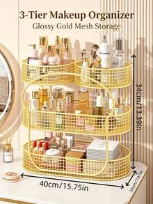 Metal Mesh Makeup Organizer, Large Capacity Vanity Countertop Cosmetic Storage Basket, Multi‑Compartment Skincare Display Rack - Multicolor - View 6