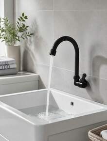Matte Black Wide Spray Shower Faucet, Waterfall Sink Tap, 3-Hole Mount Double Handle Modern Vanity Faucet With Pop-Up Drain Assembly & Supply Hoses, 8 Inch - A - View 4