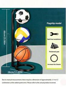 Multi-Layer Basketball, Football, Volleyball Storage Rack, Suitable For Home, Living Room, Bedroom, Garage, Ball Organization Shelf - Black - View 12