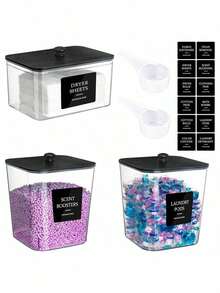 3 Packs Clear Acrylic Laundry Pods Container, Laundry Room Organization Containers, Large Laundry Detergent Powder Storage Containers With Black Lids & Labels, Laundry Pods Holder For Scent - Multicolor - View 10