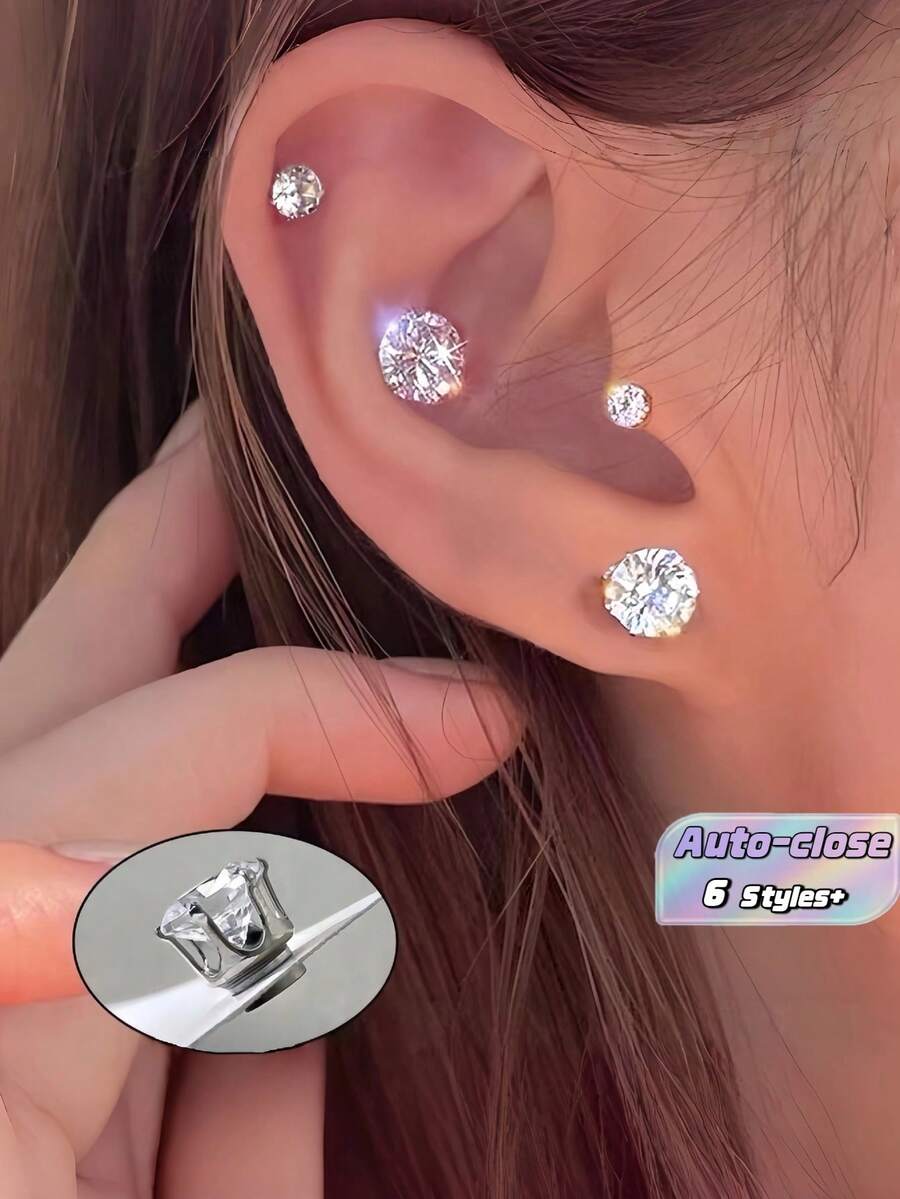 No Piercing Required Sparkling Magnetic Ear Studs, Bling Strong Magnet Ear Cuff For Men Women, Styling Rhinestone Helix Cartilage Ear Clip, Personality Ear Jewelry Gift - Multicolor - View 1
