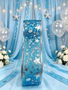 1 Roll Blue Star Foil Ribbon 1.96in Fixed Width Multiple Length Options, DIY Craft Gift Wrapping For Wedding Birthday Festival Party Decoration - blue - View 7