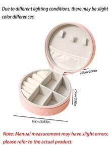 Round Portable Travel Jewelry Box, Multifunctional Dust‑Proof Jewelry Storage Case For Necklaces, Rings, Earrings & Studs - Multicolor - View 3