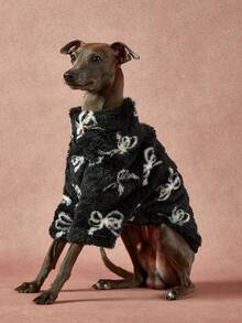 PETSIN Pawparrel 1pc Pet Universal Autumn/Winter Double Sided Plush Elastic Comfortable Warm Fabric High Neck Fashion Retro Bow Pattern Dog Sweatshirt - Multicolor - View 5