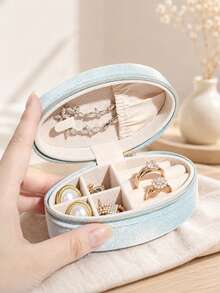 Haus Hana 1pc New Arrival Velvet Egg-Shaped Jewelry Case, Mini Portable Storage Box For Rings, Earrings, Necklaces & Ornaments, In Stock - Multicolor - View 4