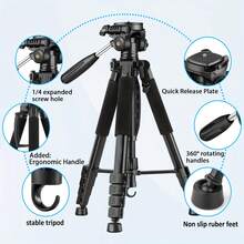 Teckwe Tripod For Camera Phone Video Recording Photography Heavy Duty, Professional Travel Tripod, With Phone Clip And Carry Bag, Compatible With DSLR Camera Phone, Max Load 15 LB - View 2
