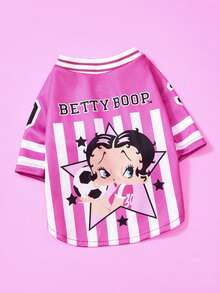 Betty Boop X PETSIN 1件粉色條紋足球小女孩星星印花寵物運動風軟透氣拼接防掉毛寵物衣服 - 彩色 - 查看 1