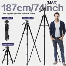 Teckwe Tripod For Camera Phone Video Recording Photography Heavy Duty, Professional Travel Tripod, With Phone Clip And Carry Bag, Compatible With DSLR Camera Phone, Max Load 15 LB - View 3