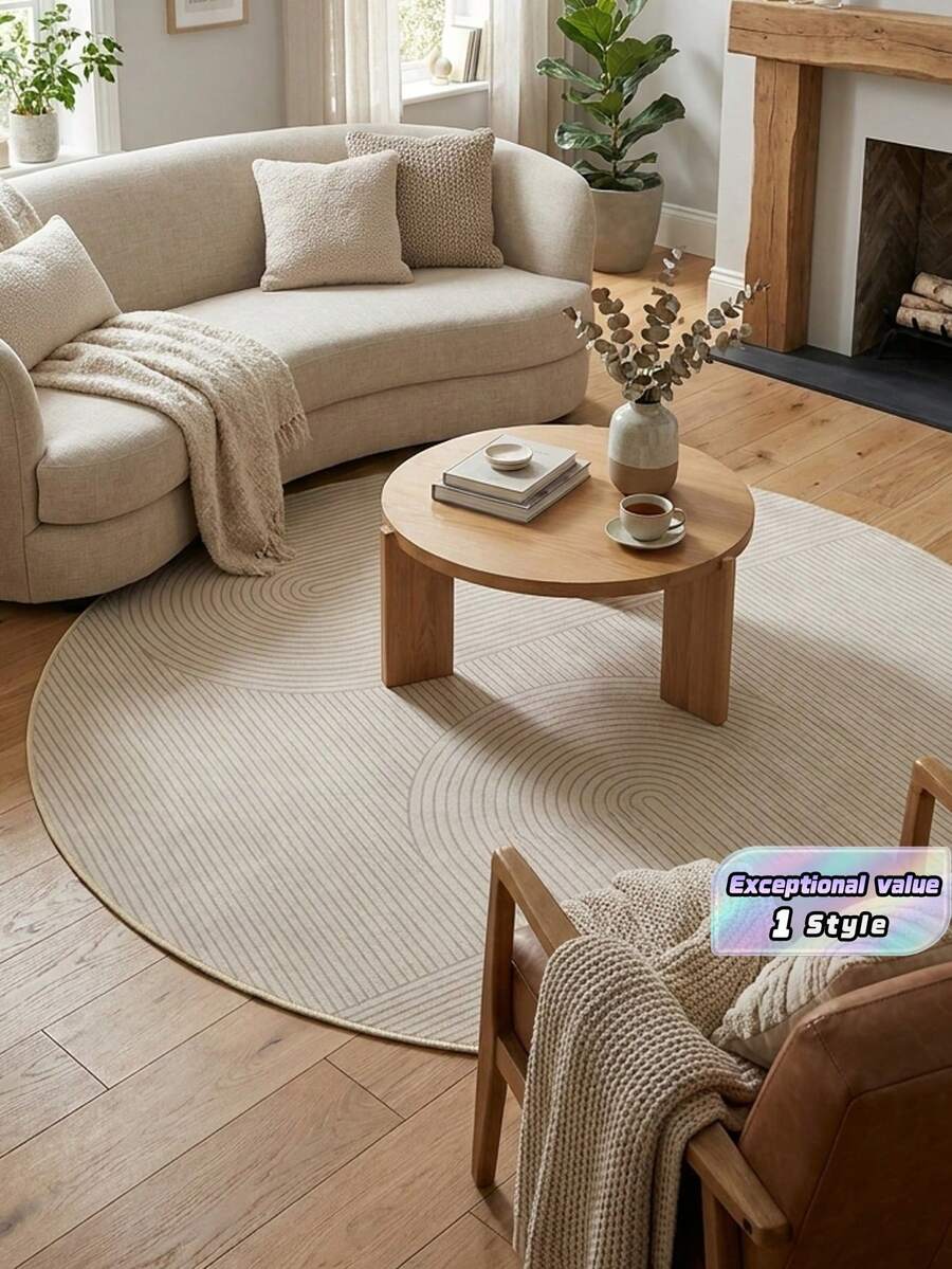 1 chiếc thảm trải sàn tròn hiện đại màu be kẻ sọc, phù hợp cho phòng khách, phòng ngủ, phòng làm việc, phòng chờ, phòng thay đồ - Nhiều màu - Xem 1