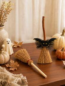 Muroi Mono 1/10/20pcs Halloween Mini Witch Broom Natural Straw Mini Broomstick Decor, Small Wizard Broom Ornaments, Doll House Miniature Prop, Party Tabletop DIY Craft Decoration - Multicolor 1 - View 1