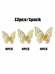 12 pièces Autocollants muraux papillon 3D creux, ornement de décoration multi-usage pour salon, chambre, gâteau, centre de table, convient pour mariage, révélation de genre, Halloween, anniversaire, fête, décoration intérieure & fournitures de décoration de la maison - multicolore - Voir 13