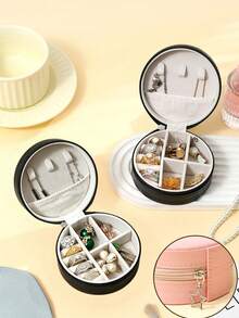 Round Portable Travel Jewelry Box, Multifunctional Dust‑Proof Jewelry Storage Case For Necklaces, Rings, Earrings & Studs - Multicolor - View 2