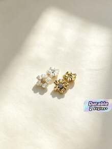 1 Pack 10 Pieces Premium Rhinestone‑Inlaid Flower Metal Buttons Irregular Five‑Petal Decorative Fasteners For Mink Coat Suit Outerwear Diy Clothing Sewing Accessories - 10pcs - View 1