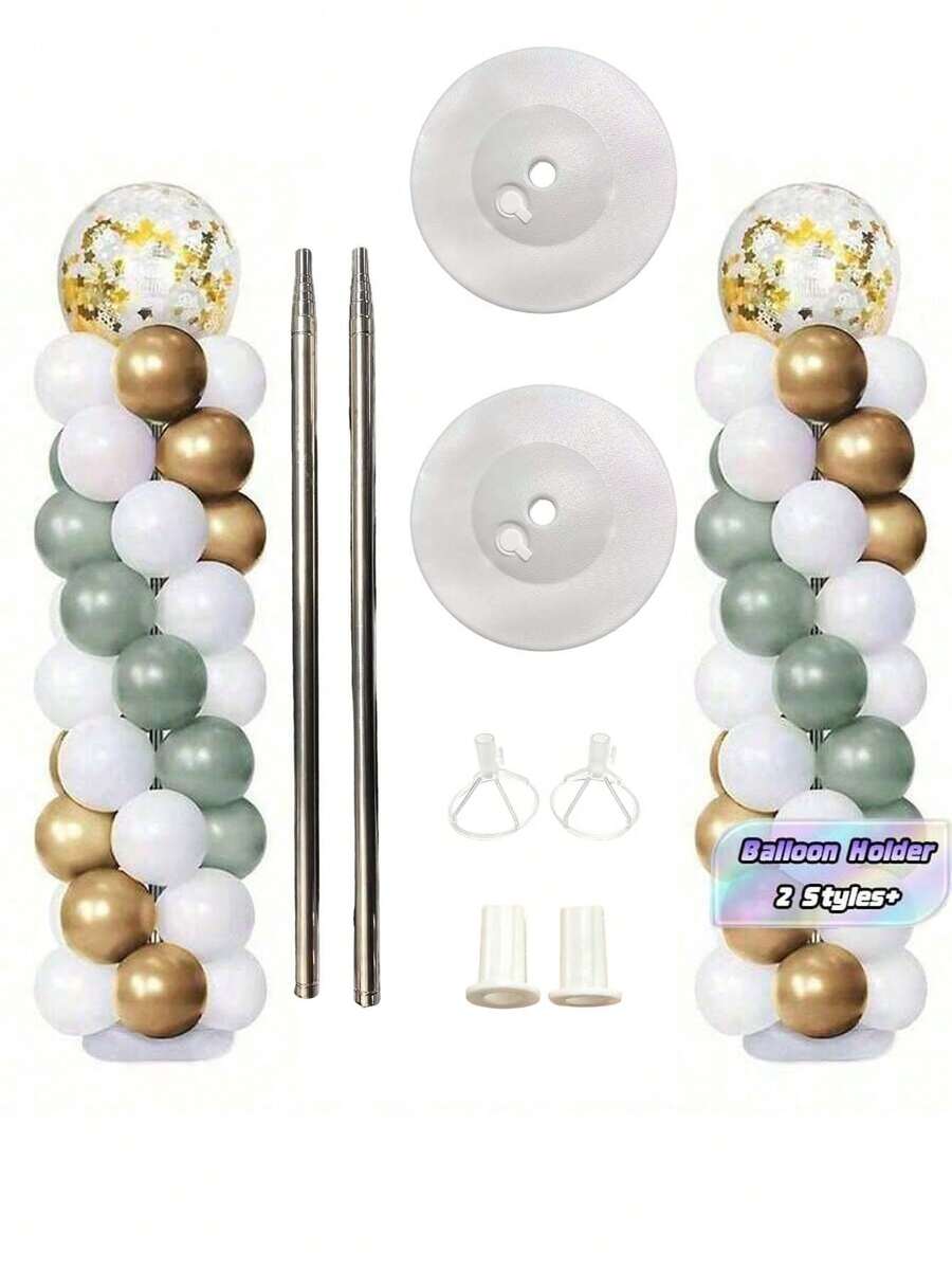 2/4 Set Balloon Column Stand Kit For Floor Balloon Arch Stands, Height Adjustable Balloon Tower Pillar With Bases Reusable Metal Telescopic Design For Graduation, Wedding, Birthday Party Decoration - White - View 1