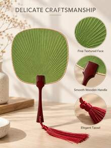 Haus Hana 1pc Mini Palace Fan With Blank Surface, Bamboo & Wood Handle, Double-Sided Rice Paper Fan For Hand Painting & Calligraphy - multicolor - View 6