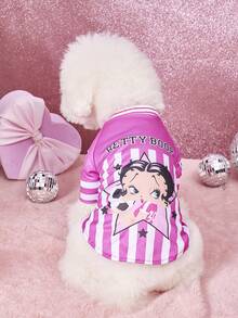 Betty Boop X PETSIN 1件粉色條紋足球小女孩星星印花寵物運動風軟透氣拼接防掉毛寵物衣服 - 彩色 - 查看 4