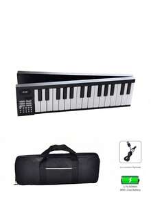 1Pc White 61 Keys Foldable Portable Electronic Keyboard With Original Bag,16 Tones,100 Rhythms,25 Demo Songs,USB Charging,Multifunctional Hand Roll Piano Keyboard Instrument,Suitable For Beginners Home Practice Adult Teaching Professional Grade Exam - LED Screen/volume Adjustment/speed Adjustment/transposition/teaching Function - View 16