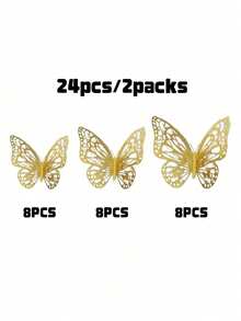 12 pièces Autocollants muraux papillon 3D creux, ornement de décoration multi-usage pour salon, chambre, gâteau, centre de table, convient pour mariage, révélation de genre, Halloween, anniversaire, fête, décoration intérieure & fournitures de décoration de la maison - multicolore - Voir 14