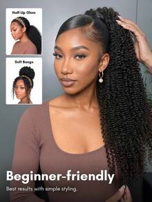 QUICK WEAR Quicky Wear Afro Kinky Curly Ponytail Hair Extensions 100% Human Hair Half Wig Lightweight Glue-Free Installation Adjustable Drawstring Half Wig No Shedding Easy To Wear Beginner Friendly - Natural Black - View 2
