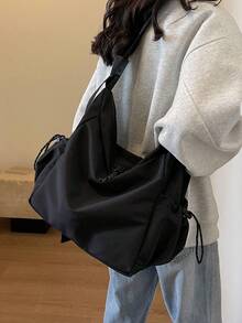 Hatastic Casual Large Capacity Waterproof Nylon Shoulder Bag, Unisex Riding Crossbody Bag College‑Style Student Schoolbag - Black - View 12