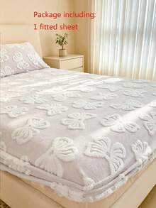 Cirelle 1pc 3D Embossed Butterfly Plush Fitted Sheet, Ultra Soft Warm Flannel Mattress Protector Cover, Light Pink Elastic Bottom Sheet For Bedroom, All-Around Stretch Fit - Multicolor - View 10