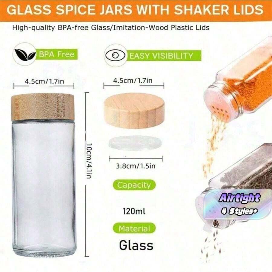 12/24 Piece Spice Containers For Kitchen, Glass Salt And Pepper Shakers Set, 120ml Capacity, Square Salt Shakers Set, Kitchen Spice Containers, Spice Jars, Creative Outdoor Picnic And Barbecue Spice Containers, Spice Storage, Kitchen Accessories - Clear - View 1