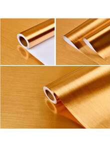 1 Roll Brushed Gold Metallic Contact Paper, Heat‑Resistant Self‑Adhesive Removable PVC Wallpaper, Oil‑Proof Sticker For Kitchen Backsplash Bathroom Wall Decor - Gold - View 2