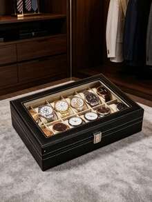 1Pc Lockable Leather Watch Storage Box, Large‑Capacity Wristwatch & Jewelry Display Organizer - Multicolor - View 3
