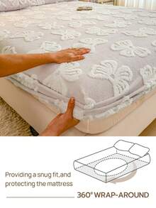 Cirelle 1pc 3D Embossed Butterfly Plush Fitted Sheet, Ultra Soft Warm Flannel Mattress Protector Cover, Light Pink Elastic Bottom Sheet For Bedroom, All-Around Stretch Fit - Multicolor - View 7