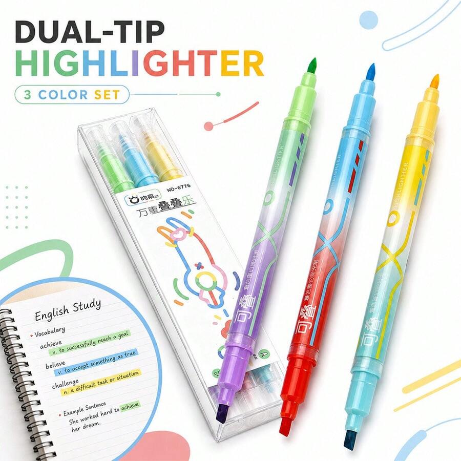 High-Capacity, Dual-Tip Highlighter With Smudge-Proof Ink-Perfect For Layering Colors, Highlighting Notes, And Decorating Journals; Features A Stylish Design. - Stackable Highlighter - View 1