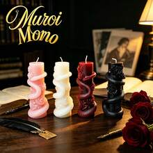 Muroi Mono 1件巫術風盤旋蛇形柱狀香氛蠟燭，哥德風另類裝飾蛇形美學蠟燭，萬聖節詭譎居家桌面擺飾禮物 - 玫瑰花蛇 - 查看 11