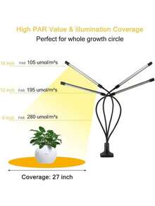 全光譜 LED 夾式植物生長燈，USB 供電 定時可調光 黃光，可彎曲鵝頸式植物補光燈，適用室內綠色植物與多肉植物 - 黃色 - 查看 2