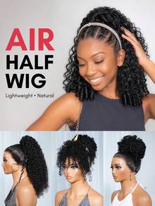 QUICK WEAR Curly Ponytail 100% Human Hair Black Claw Clip Ponytail Clip On Ponytail Deep Burmese Curly Ponytail Hair Piece Claw Long Wavy Ponytail Extension Curly Pony Tail Clip In Hair Extensions Drawstring Ponytail Extension For Women - Natural Black - View 7