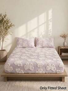 Cirelle 1pc 3D Embossed Butterfly Plush Fitted Sheet, Ultra Soft Warm Flannel Mattress Protector Cover, Light Pink Elastic Bottom Sheet For Bedroom, All-Around Stretch Fit - Multicolor - View 1