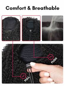 QUICK WEAR Quicky Wear Afro Kinky Curly Ponytail Hair Extensions 100% Human Hair Half Wig Lightweight Glue-Free Installation Adjustable Drawstring Half Wig No Shedding Easy To Wear Beginner Friendly - Natural Black - View 8