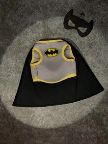 Batman X PETSIN 酷炫超級英雄寵物角色扮演服裝，貓狗通用，三件套寵物服飾組包含無袖背心、印花黑色披風與配套眼罩，適合萬聖節、角色扮演、主題派對與寵物攝影 - 黑色 - 查看 6